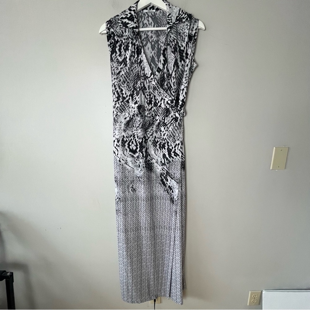 Milano Black and White Print‎ Sleeveless Maxi Wrap Dress